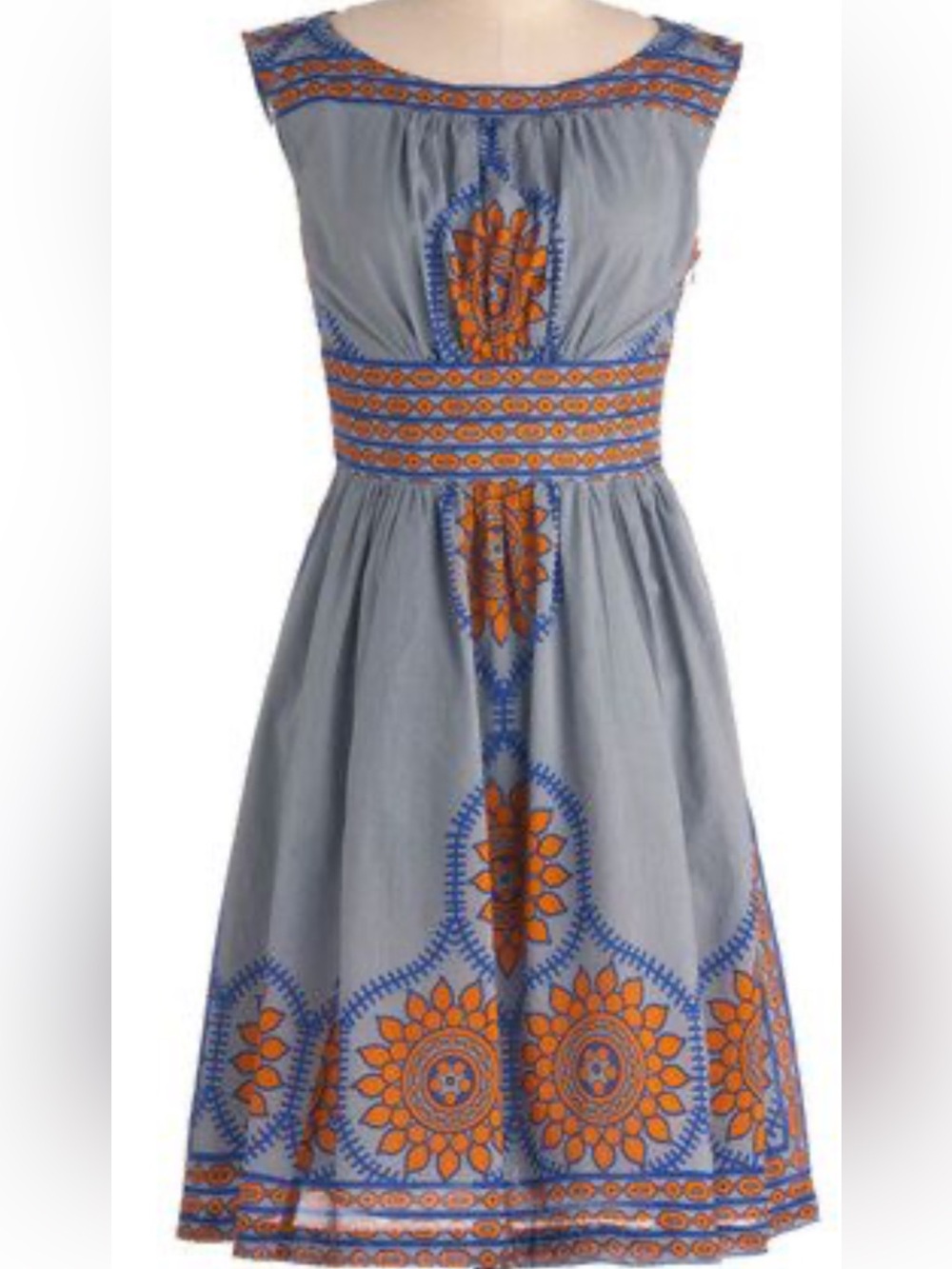 Plenty by Tracy Reese Midi Dress with Orange & Blue Embroidery